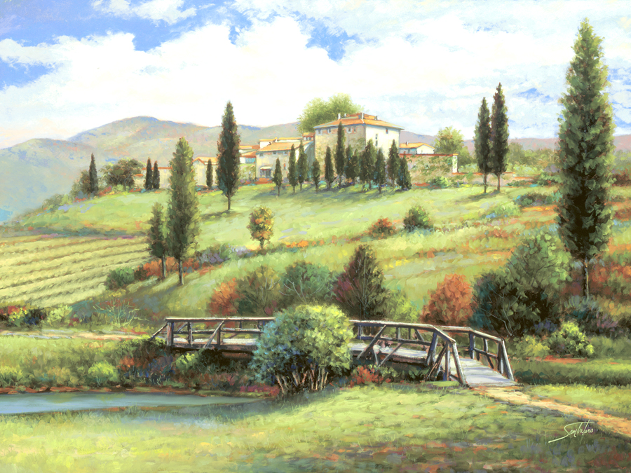 Tuscan Hillside By Sambataro - Tile Mural Creative Arts