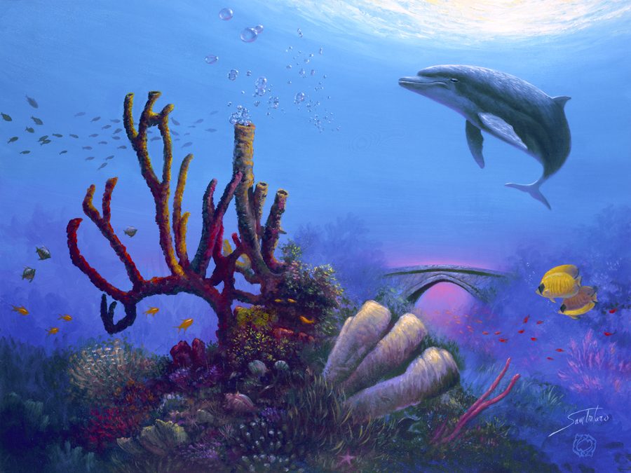 Dolphin Underwater By Artist Joe Sambataro