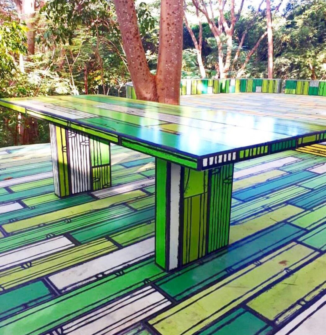 Outdoor Dining Table Arranged With Colorful Tiles