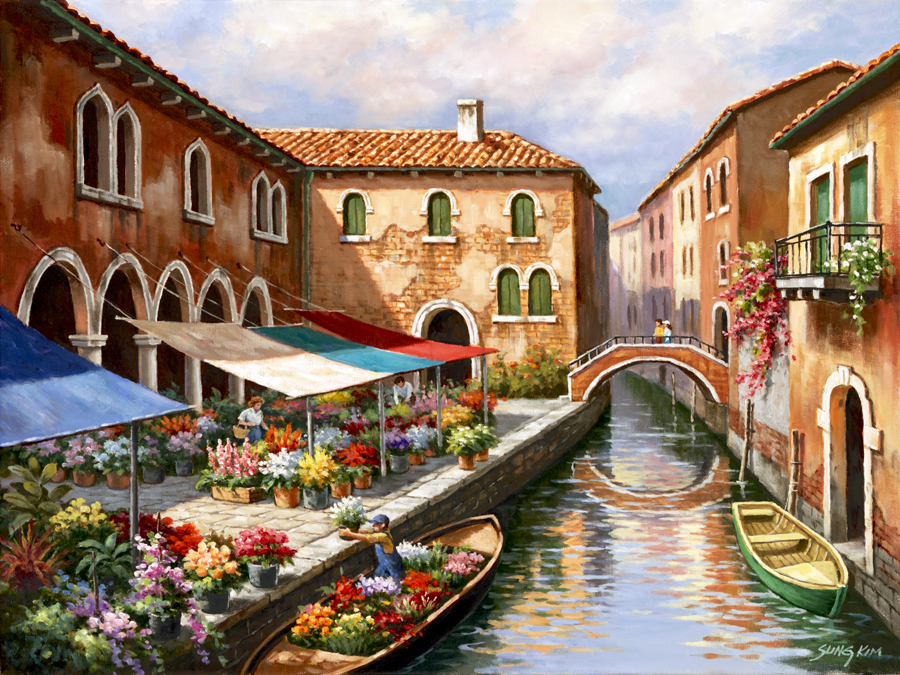 The Flower Market On The Canal By Sung Kim