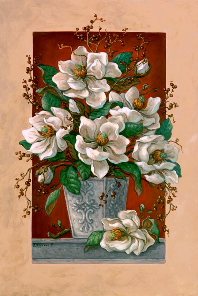 Magnolias En Rouge By Artist Janet Kruskamp
