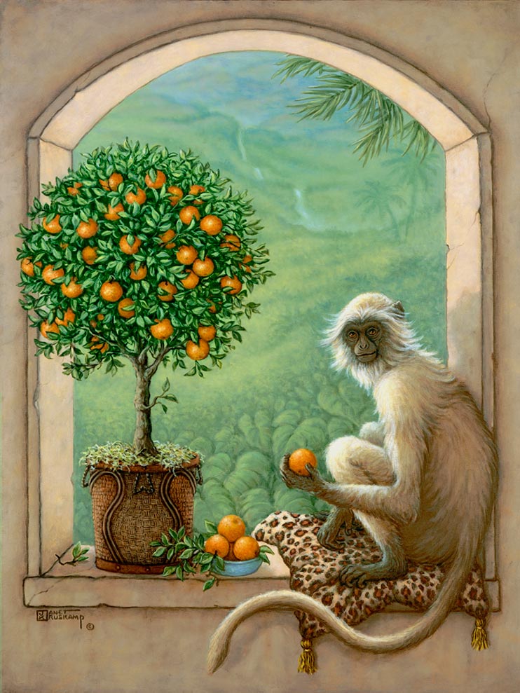 The Monkey With Oranges By Artist Janet Kruskamp
