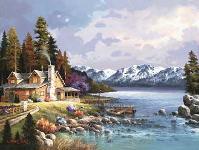 Mountain Cabin By James - Tile Mural Creative Arts