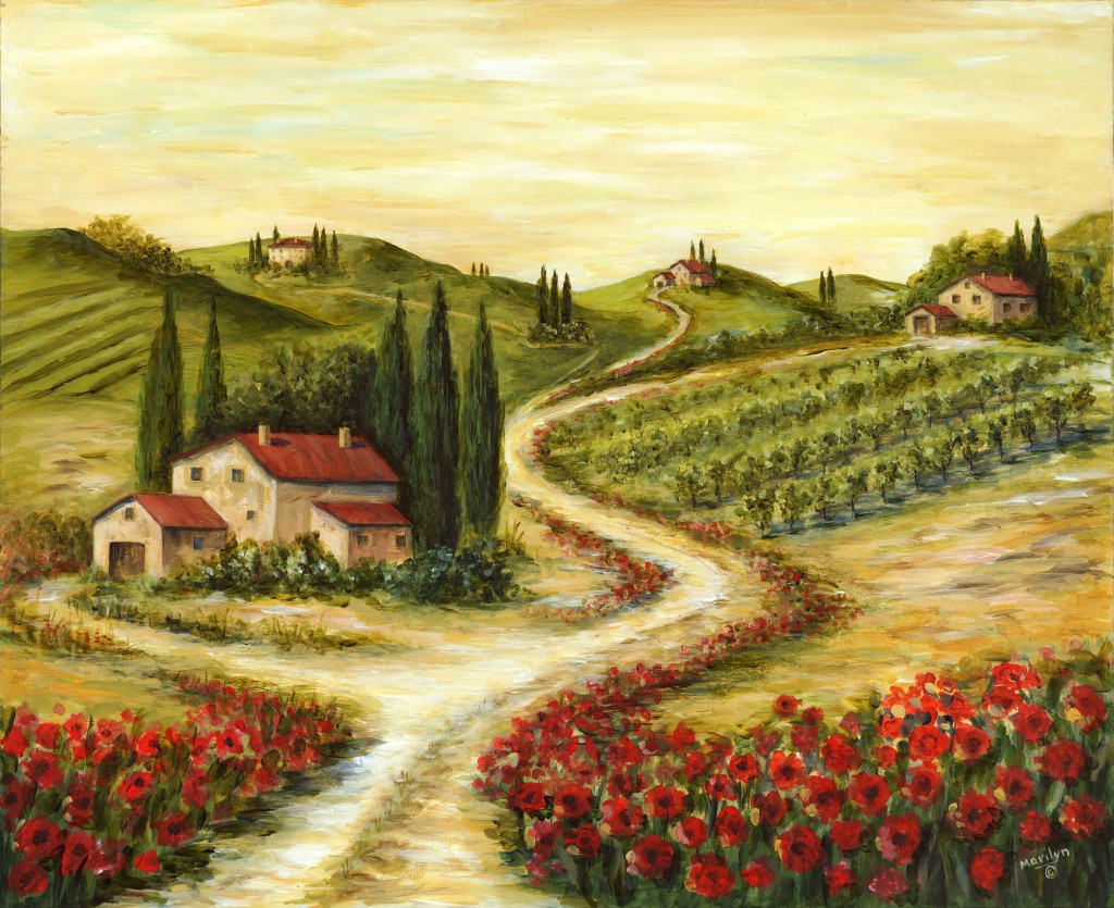 Tuscan Road And Poppies By Marilyn Dunlap