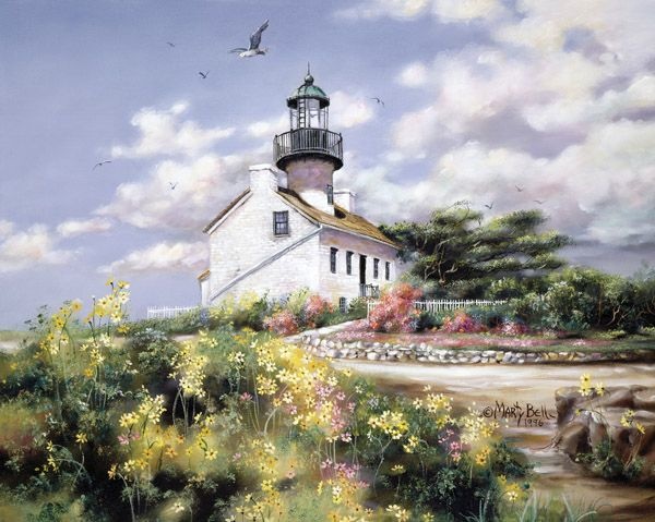 Point Loma Lighthouse B Marty Bell - Tile Mural Creative Arts