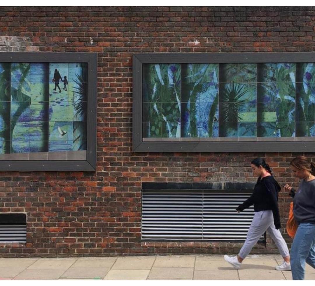 Two Girls Walking On The Footpath - Tile Mural Creative Arts